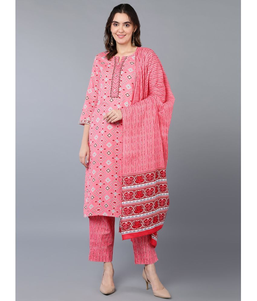     			Vaamsi Cotton Printed Kurti With Pants Women's Stitched Salwar Suit - Pink ( Pack of 1 )