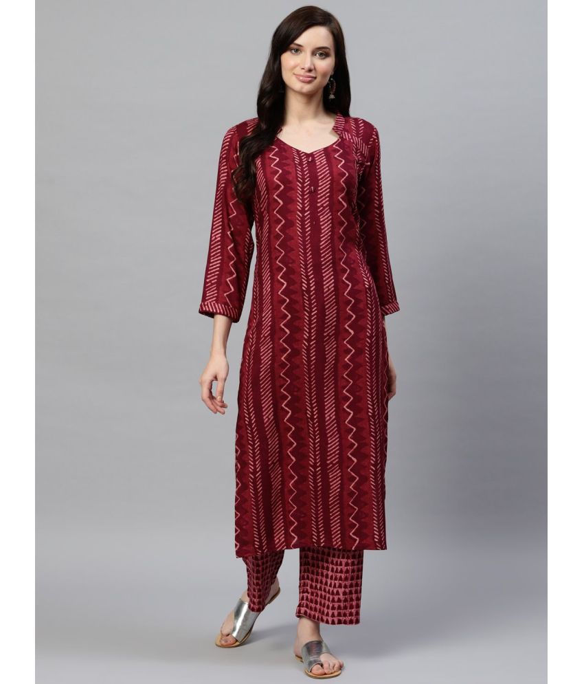     			Vaamsi Cotton Printed Kurti With Palazzo Women's Stitched Salwar Suit - Maroon ( Pack of 1 )