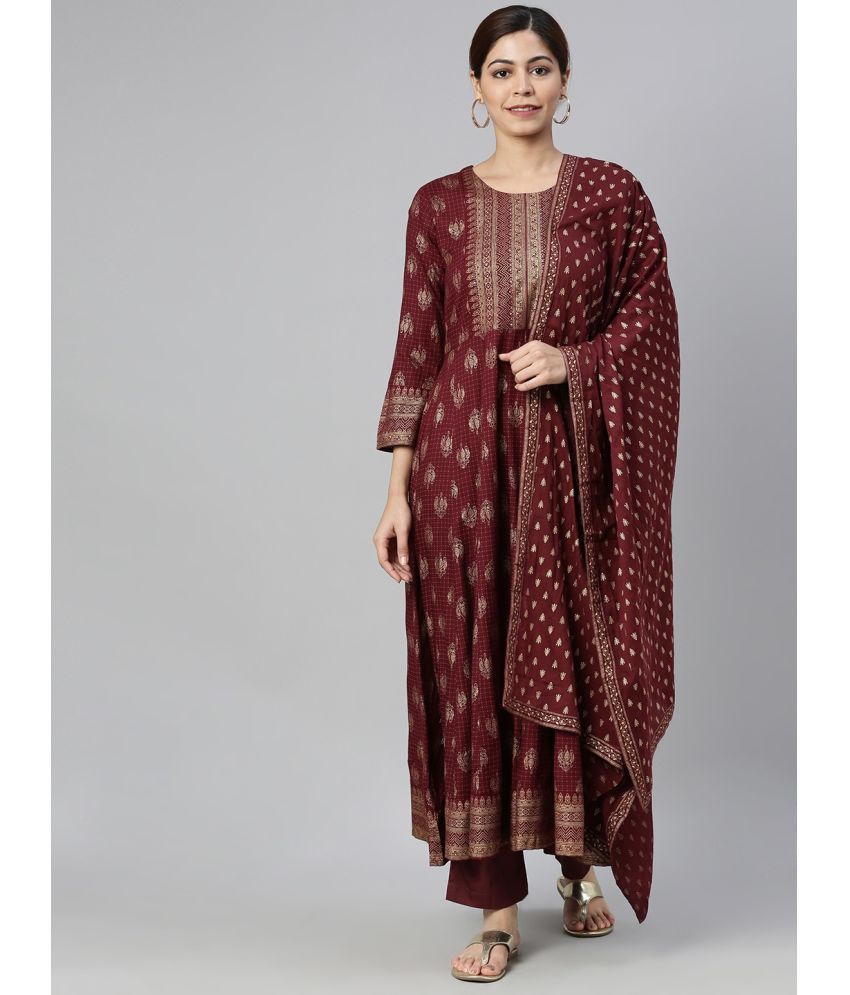     			Vaamsi Cotton Printed Kurti With Pants Women's Stitched Salwar Suit - Maroon ( Pack of 1 )