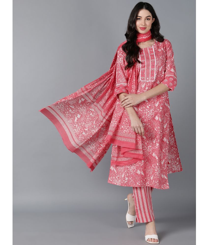     			Vaamsi Cotton Printed Kurti With Pants Women's Stitched Salwar Suit - Pink ( Pack of 1 )