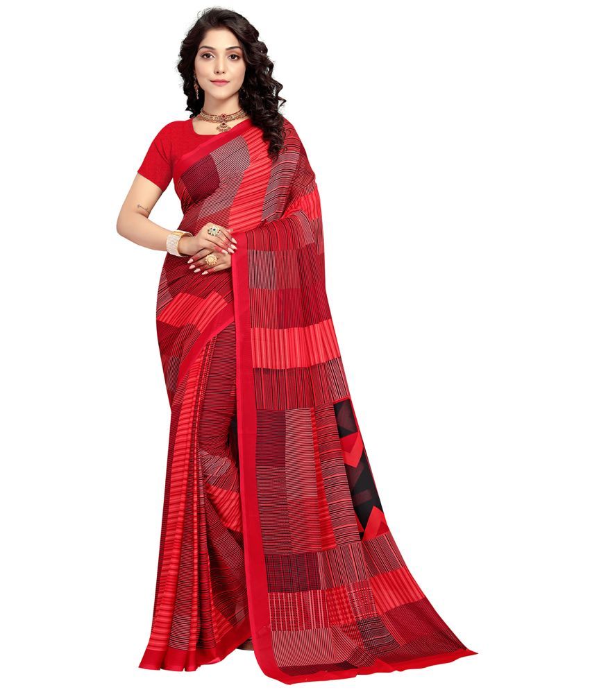     			Vaamsi Georgette Printed Saree With Blouse Piece - Red ( Pack of 1 )