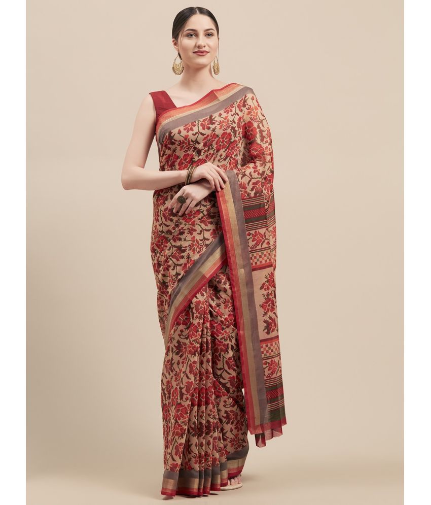     			Vaamsi Linen Printed Saree With Blouse Piece - Red ( Pack of 1 )