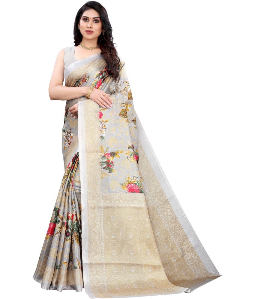     			Vkaran Cotton Silk Applique Saree Without Blouse Piece - Grey ( Pack of 1 )