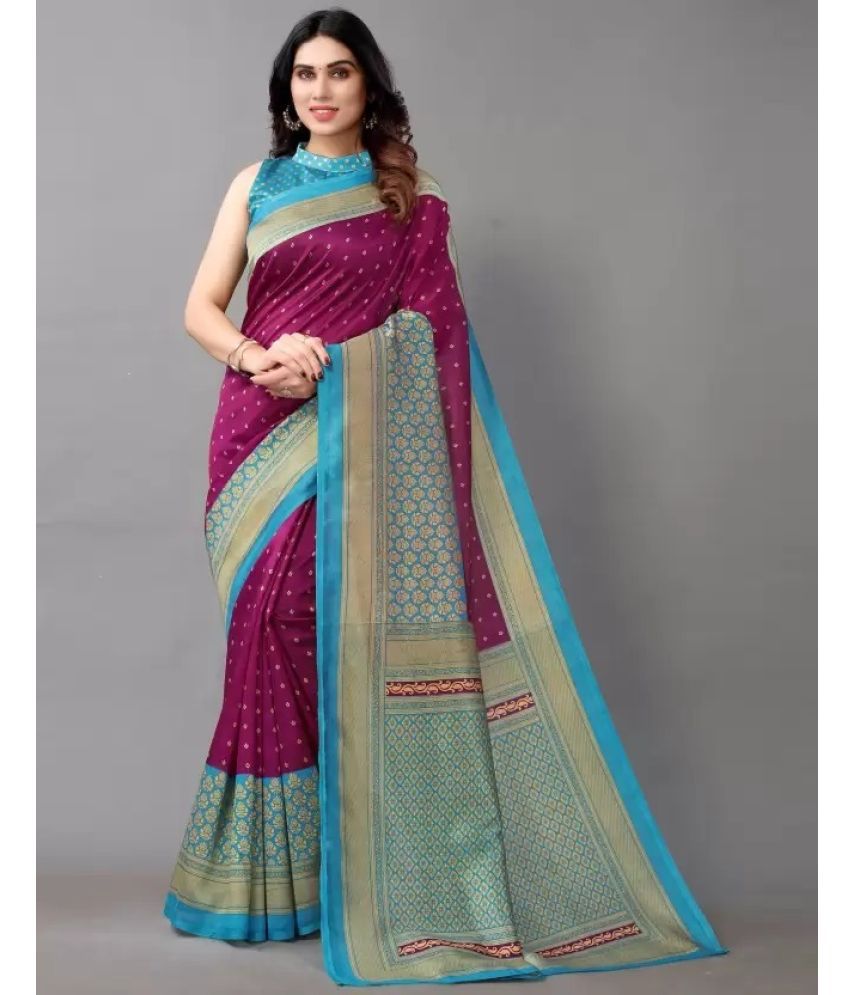     			Vkaran Cotton Silk Applique Saree Without Blouse Piece - Purple ( Pack of 1 )