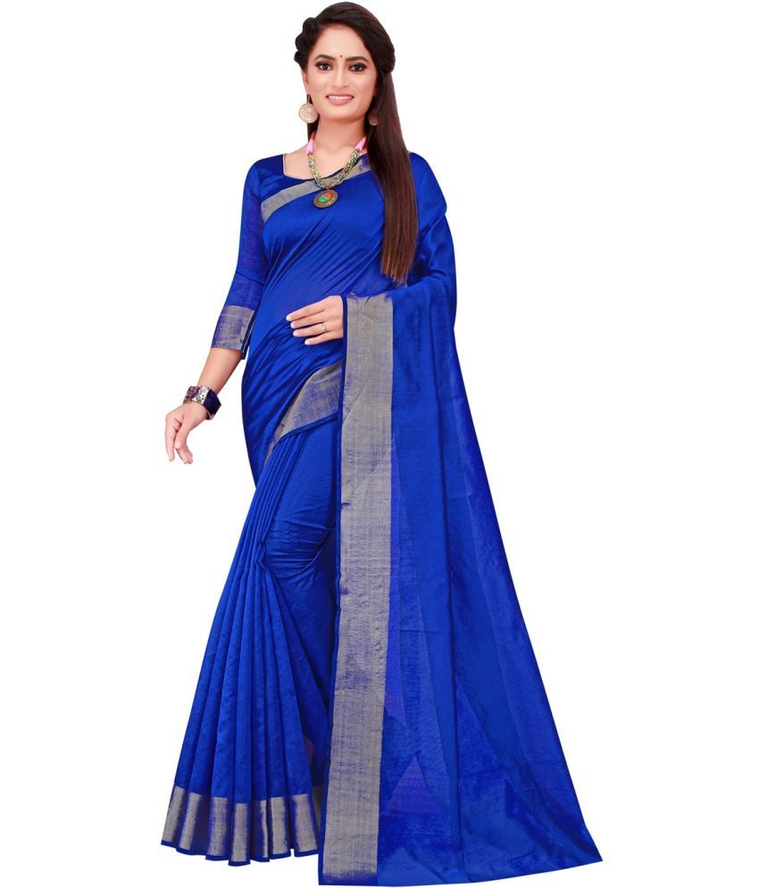     			Vkaran Cotton Silk Applique Saree Without Blouse Piece - Blue ( Pack of 1 )