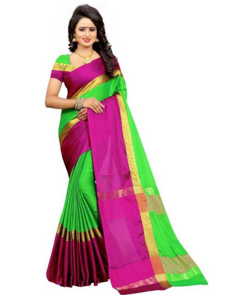     			Vkaran Cotton Silk Embellished Saree Without Blouse Piece - Multicolor ( Pack of 1 )