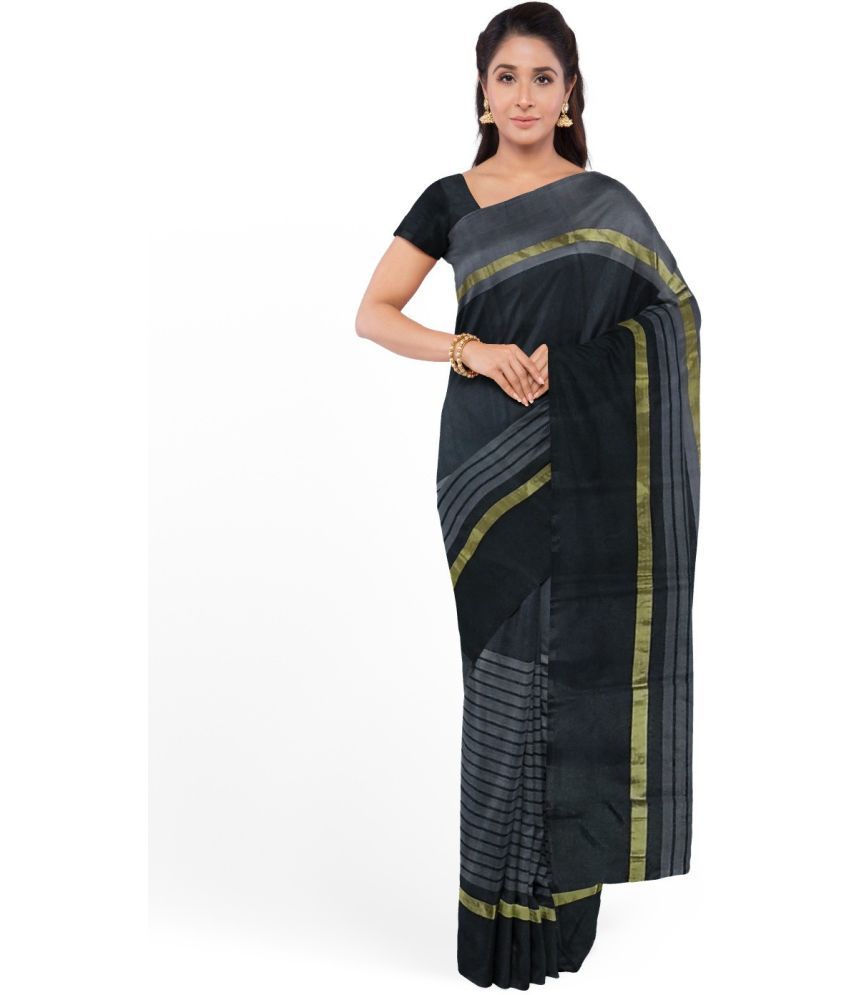     			Vkaran Cotton Silk Embellished Saree Without Blouse Piece - Black ( Pack of 1 )