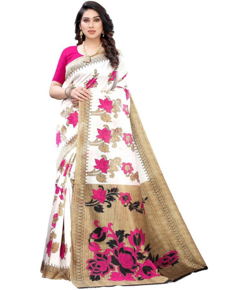     			Vkaran Cotton Silk Printed Saree Without Blouse Piece - Pink ( Pack of 1 )