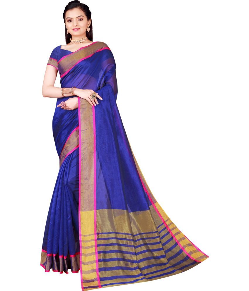     			Vkaran Cotton Silk Printed Saree Without Blouse Piece - Blue ( Pack of 1 )