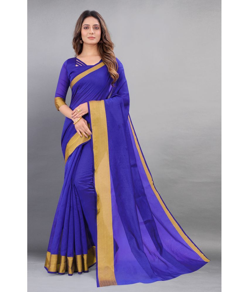     			Vkaran Cotton Silk Self Design Saree Without Blouse Piece - Blue ( Pack of 1 )