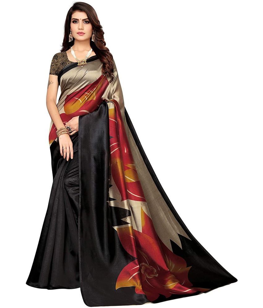     			Vkaran Cotton Silk Self Design Saree Without Blouse Piece - Black ( Pack of 1 )