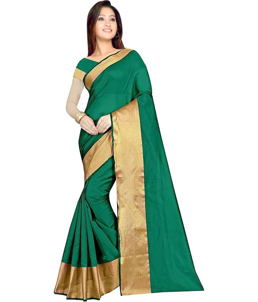     			Vkaran Cotton Silk Solid Saree Without Blouse Piece - Green ( Pack of 1 )