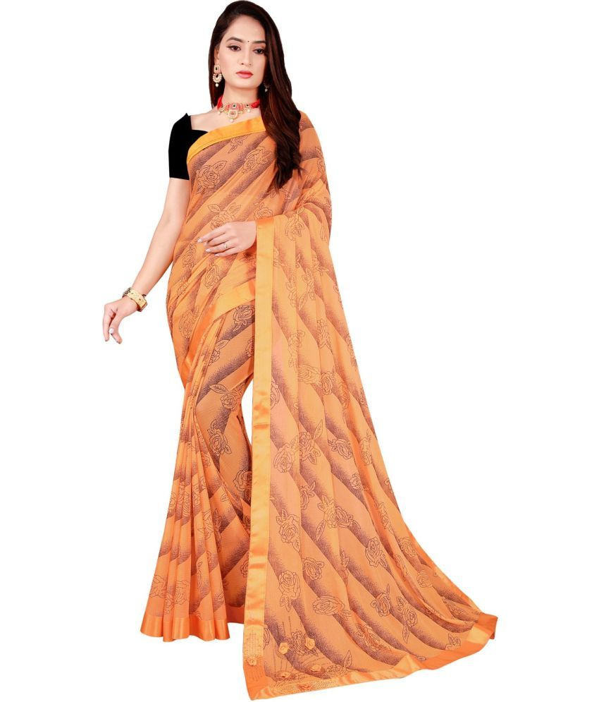     			Vkaran Cotton Silk Solid Saree Without Blouse Piece - Orange ( Pack of 1 )