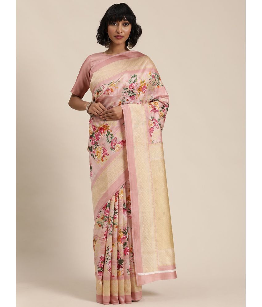     			Vkaran Cotton Silk Woven Saree Without Blouse Piece - Pink ( Pack of 1 )