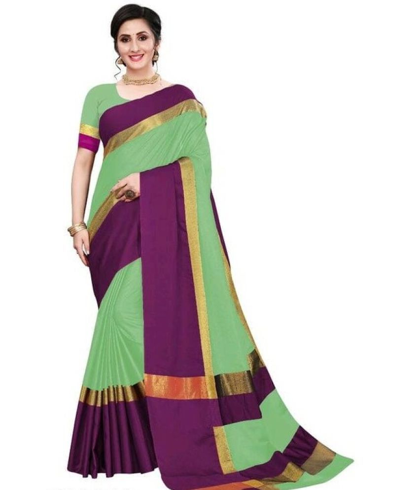     			Vkaran Cotton Silk Woven Saree Without Blouse Piece - Multicolor ( Pack of 1 )