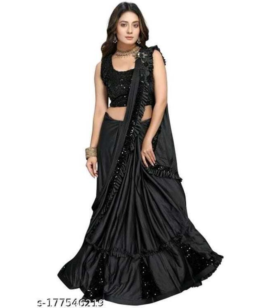     			Vkaran Cotton Silk Woven Saree Without Blouse Piece - Black ( Pack of 1 )