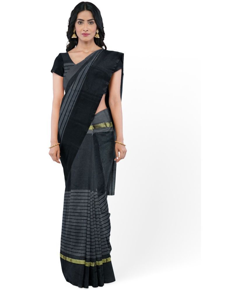     			Vkaran Cotton Silk Woven Saree Without Blouse Piece - Black ( Pack of 1 )