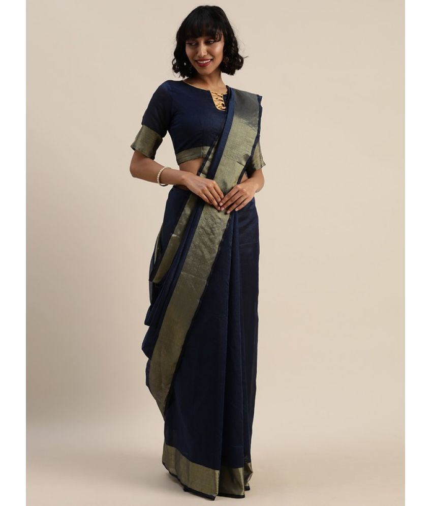     			Vkaran Cotton Silk Woven Saree Without Blouse Piece - Blue ( Pack of 1 )