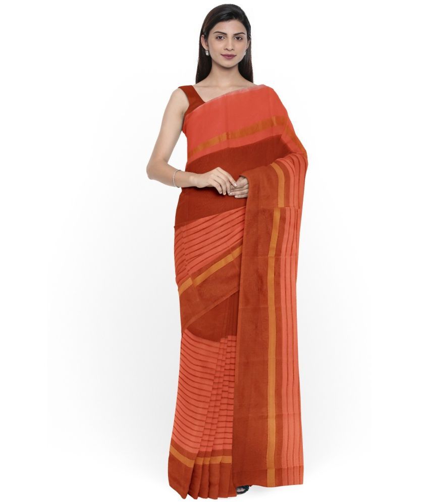     			Vkaran Cotton Silk Woven Saree Without Blouse Piece - Brown ( Pack of 1 )