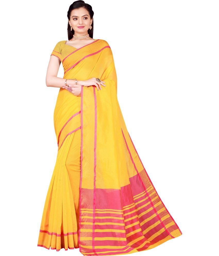     			Vkaran Cotton Silk Woven Saree Without Blouse Piece - Yellow ( Pack of 1 )