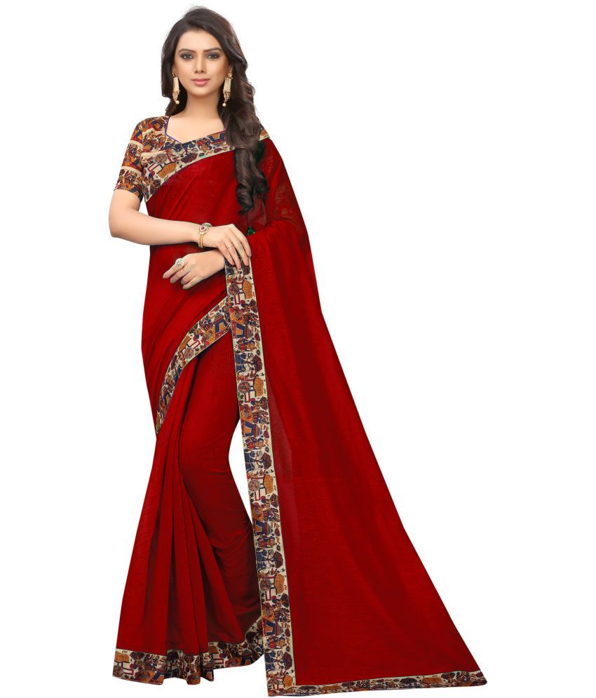     			Vkaran Cotton Silk Woven Saree Without Blouse Piece - Maroon ( Pack of 1 )