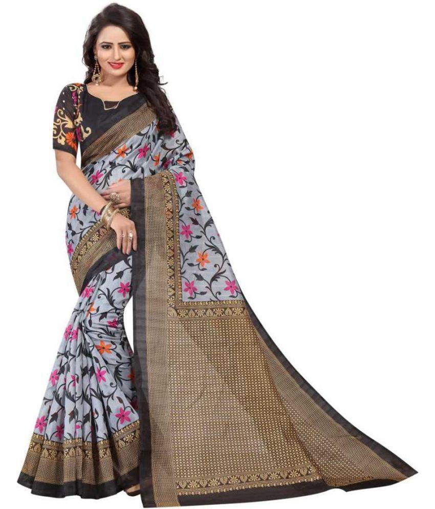     			Vkaran Cotton Silk Woven Saree Without Blouse Piece - Black ( Pack of 1 )