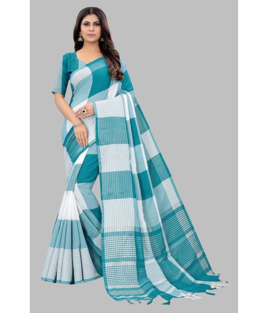     			Vkaran Cotton Silk Woven Saree Without Blouse Piece - Blue ( Pack of 1 )