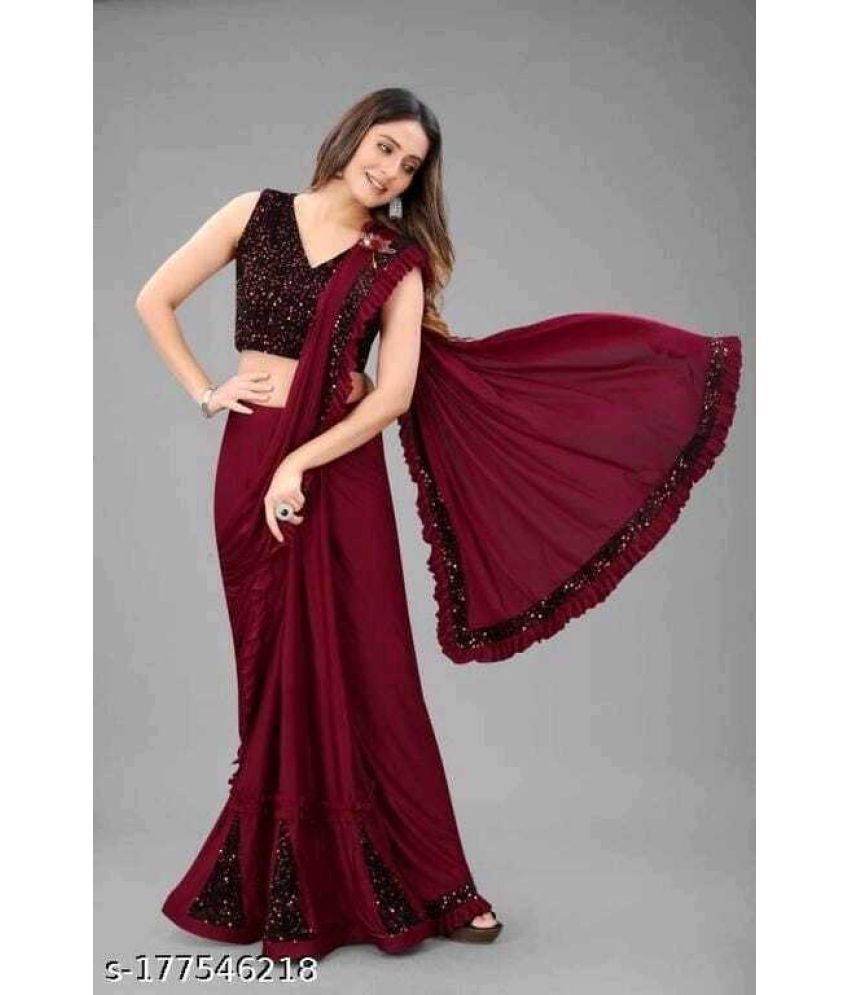     			Vkaran Cotton Silk Woven Saree Without Blouse Piece - Maroon ( Pack of 1 )