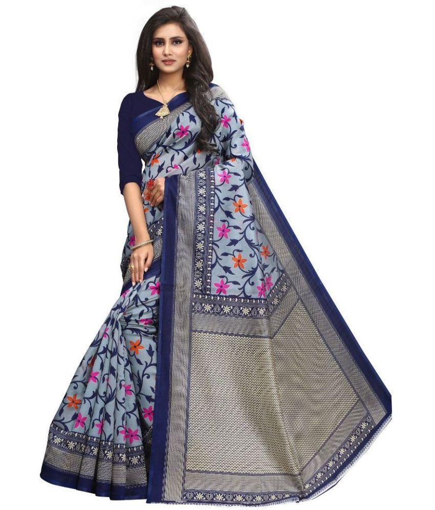     			Vkaran Cotton Silk Woven Saree Without Blouse Piece - Blue ( Pack of 1 )