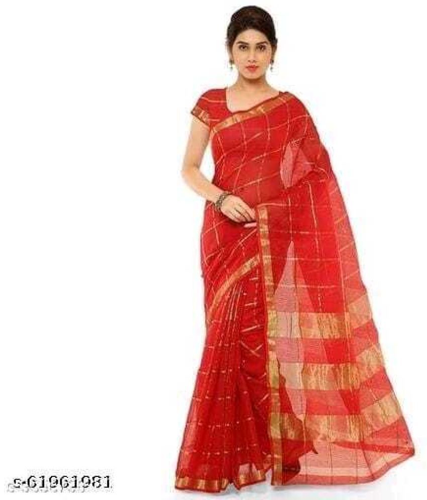     			Vkaran Cotton Silk Woven Saree Without Blouse Piece - Beige ( Pack of 1 )