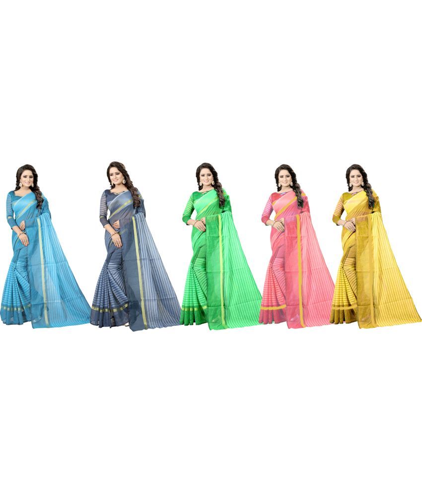     			Vkaran Cotton Silk Woven Saree Without Blouse Piece - Multicolor ( Pack of 1 )