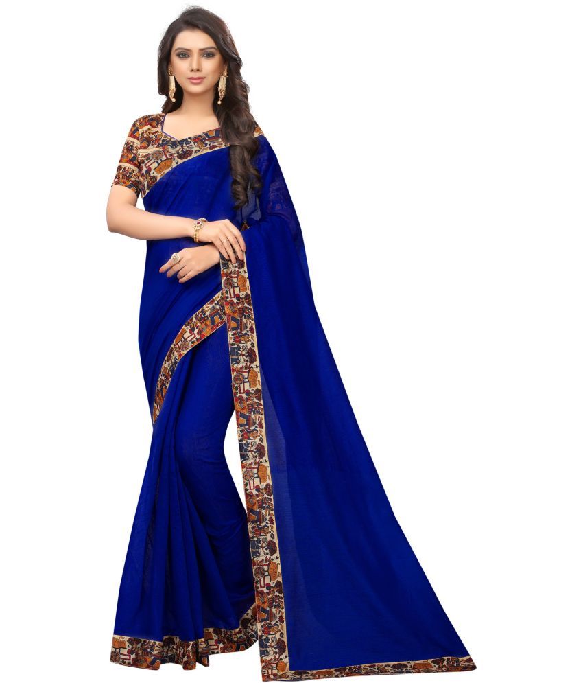     			Vkaran Cotton Silk Woven Saree Without Blouse Piece - Blue ( Pack of 1 )