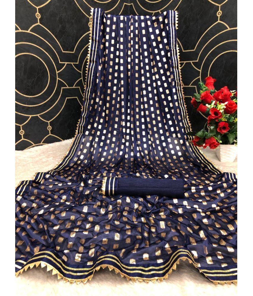     			Vkaran Cotton Silk Woven Saree Without Blouse Piece - Navy Blue ( Pack of 1 )