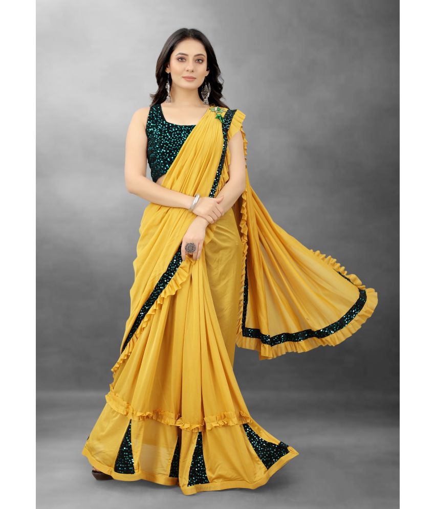     			A TO Z CART Lycra Embellished Saree With Blouse Piece - Yellow ( Pack of 1 )