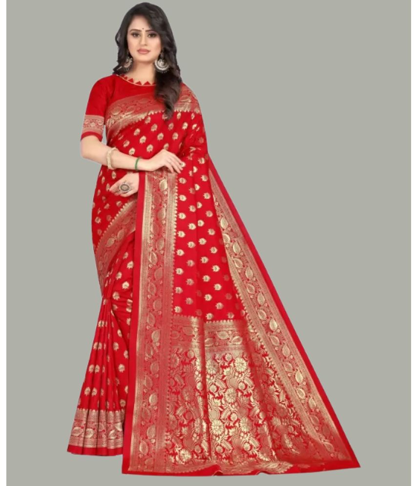    			GARIYA Banarasi Silk Woven Saree With Blouse Piece - Red ( Pack of 1 )