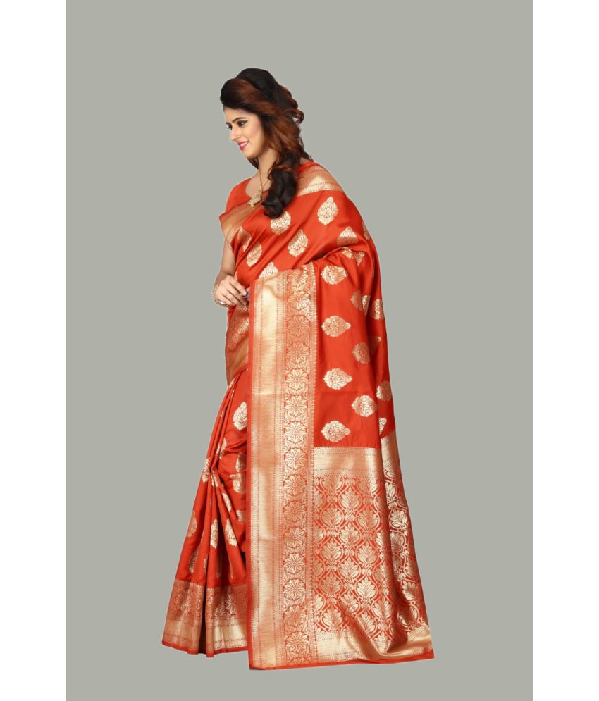     			GARIYA Banarasi Silk Woven Saree With Blouse Piece - Orange ( Pack of 1 )