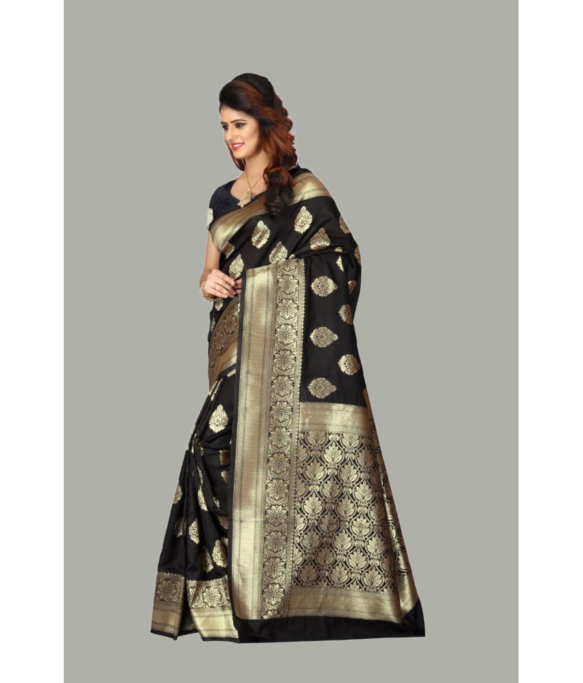     			GARIYA Banarasi Silk Woven Saree With Blouse Piece - Black ( Pack of 1 )