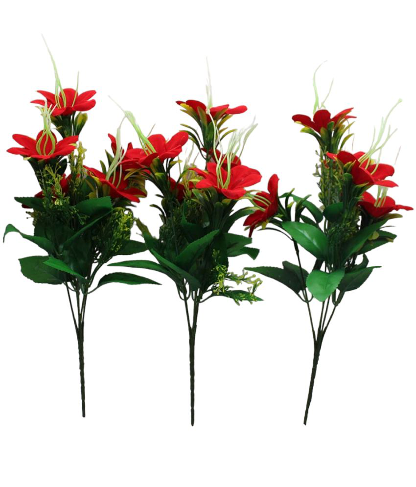    			Hidooa - Red Lily Artificial Flowers Bunch ( Pack of 3 )