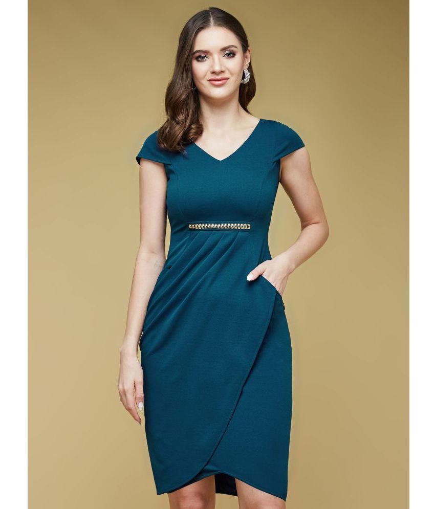     			Life with Pockets Polyester Solid Knee Length Women's Bodycon Dress - Teal ( Pack of 1 )