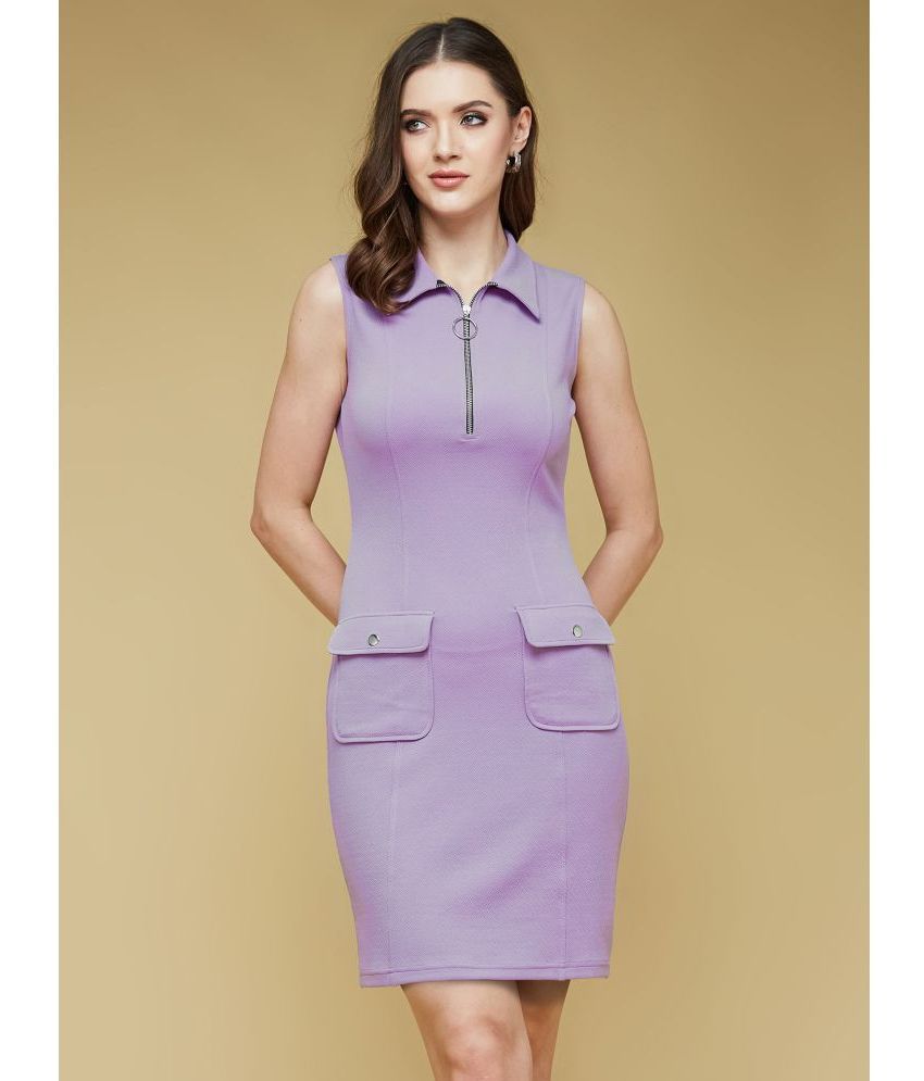     			Life with Pockets Polyester Solid Above Knee Women's Bodycon Dress - Lavender ( Pack of 1 )