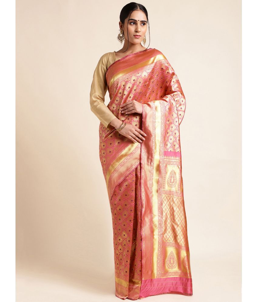     			MORLY Jacquard Woven Saree With Blouse Piece - Peach ( Pack of 1 )