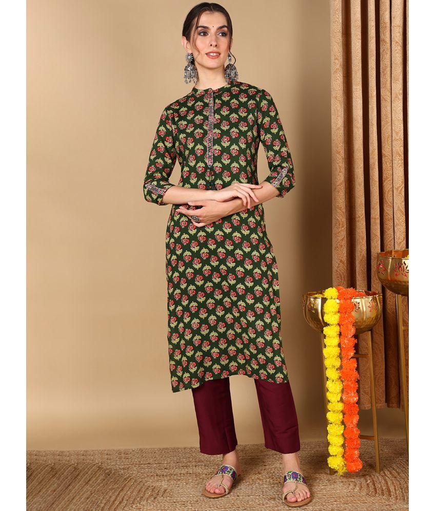     			Vaamsi Cotton Printed Straight Women's Kurti - Green ( Pack of 1 )