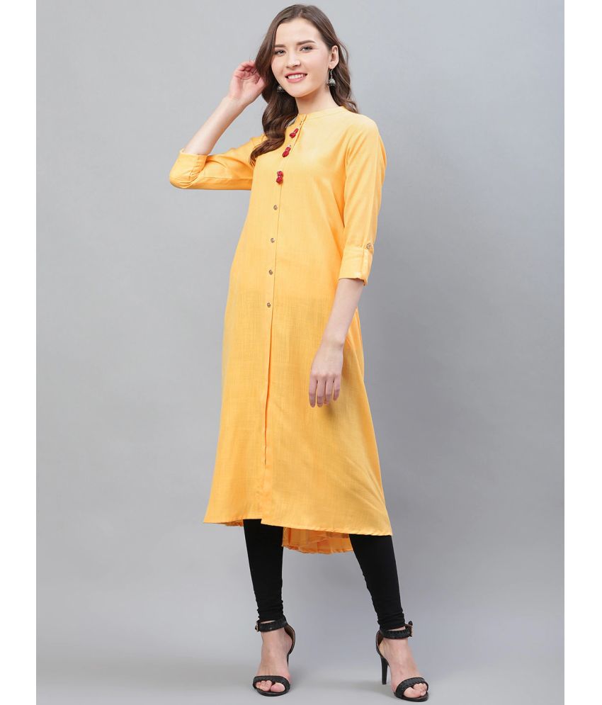     			Vaamsi Cotton Solid A-line Women's Kurti - Yellow ( Pack of 1 )
