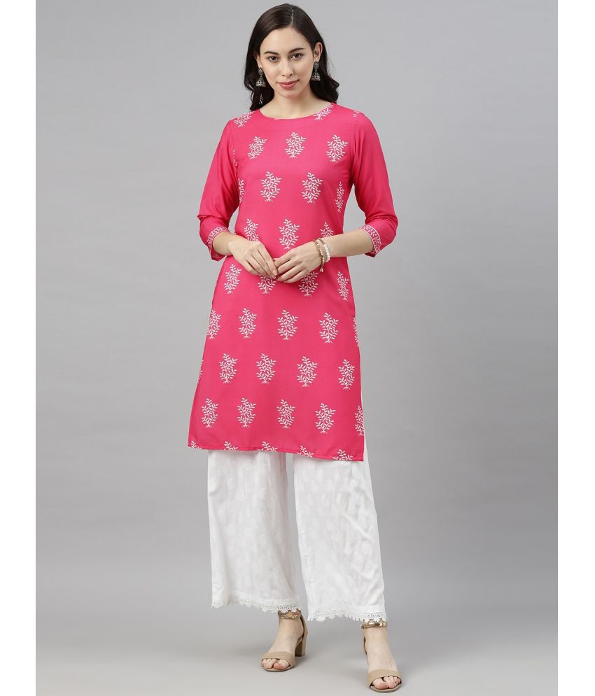     			Vaamsi Polyester Printed Straight Women's Kurti - Pink ( Pack of 1 )