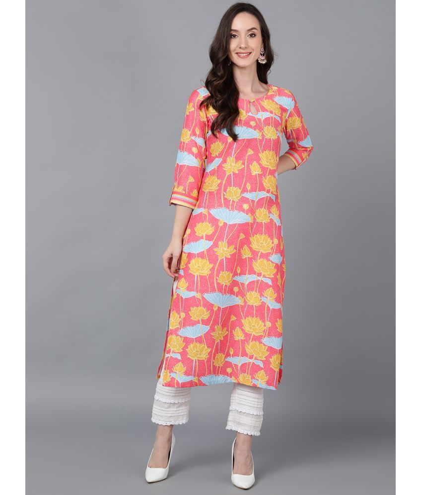     			Vaamsi Silk Printed Straight Women's Kurti - Pink ( Pack of 1 )