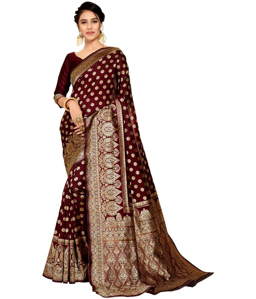     			kedar fab Jacquard Woven Saree With Blouse Piece - Maroon ( Pack of 1 )