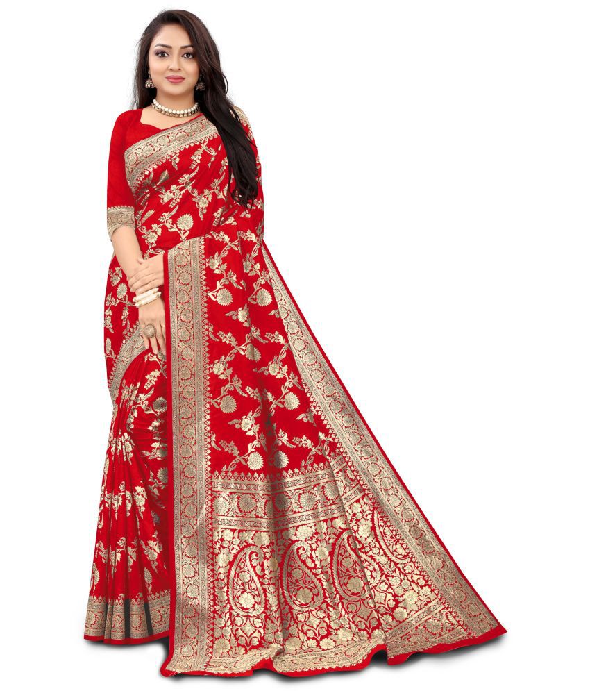     			kedar fab Jacquard Woven Saree With Blouse Piece - Red ( Pack of 1 )