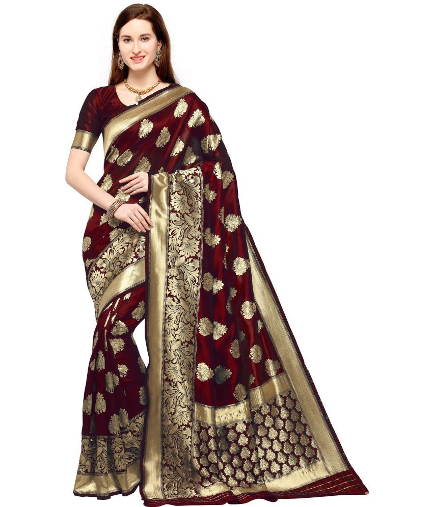     			kedar fab Jacquard Woven Saree With Blouse Piece - Maroon ( Pack of 1 )