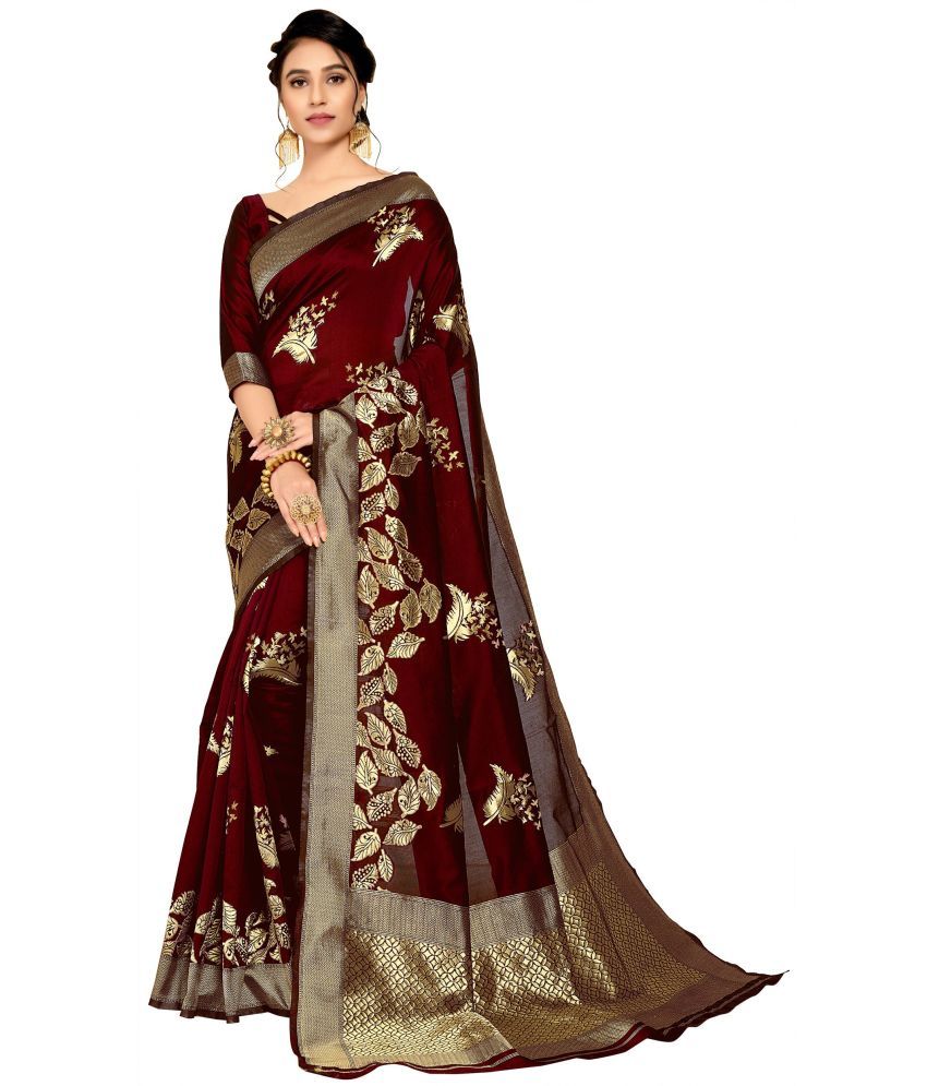     			kedar fab Jacquard Woven Saree With Blouse Piece - Maroon ( Pack of 1 )