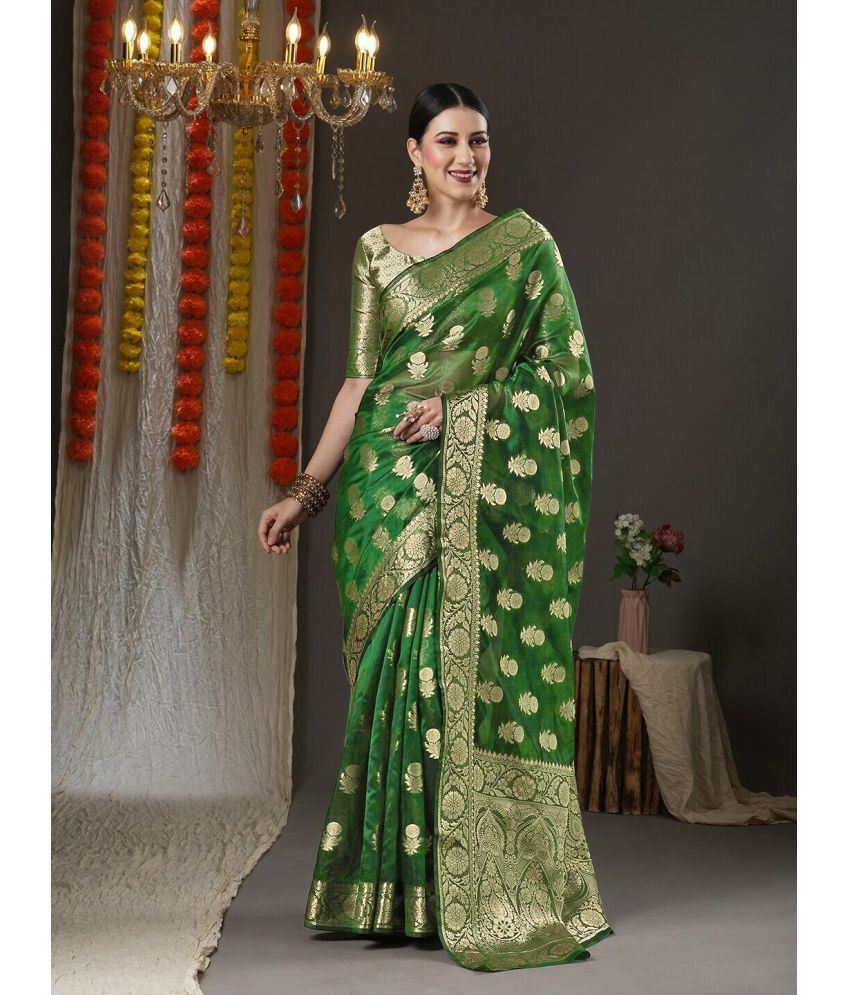     			kedar fab Jacquard Woven Saree With Blouse Piece - Green ( Pack of 1 )